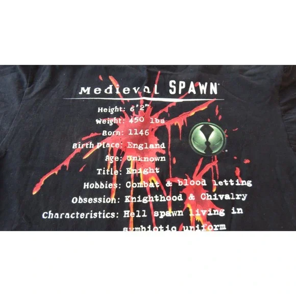 VTG Medieval‎ Spawn Todd McFarlane 1997 Giant Black Cotton T-Shirt Size Lg, NWOT